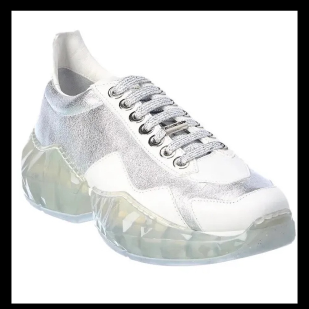 Jimmy Choo Diamond/F Metallic Chunky Silver/white Women's Sneaker Sz 35.5 $895